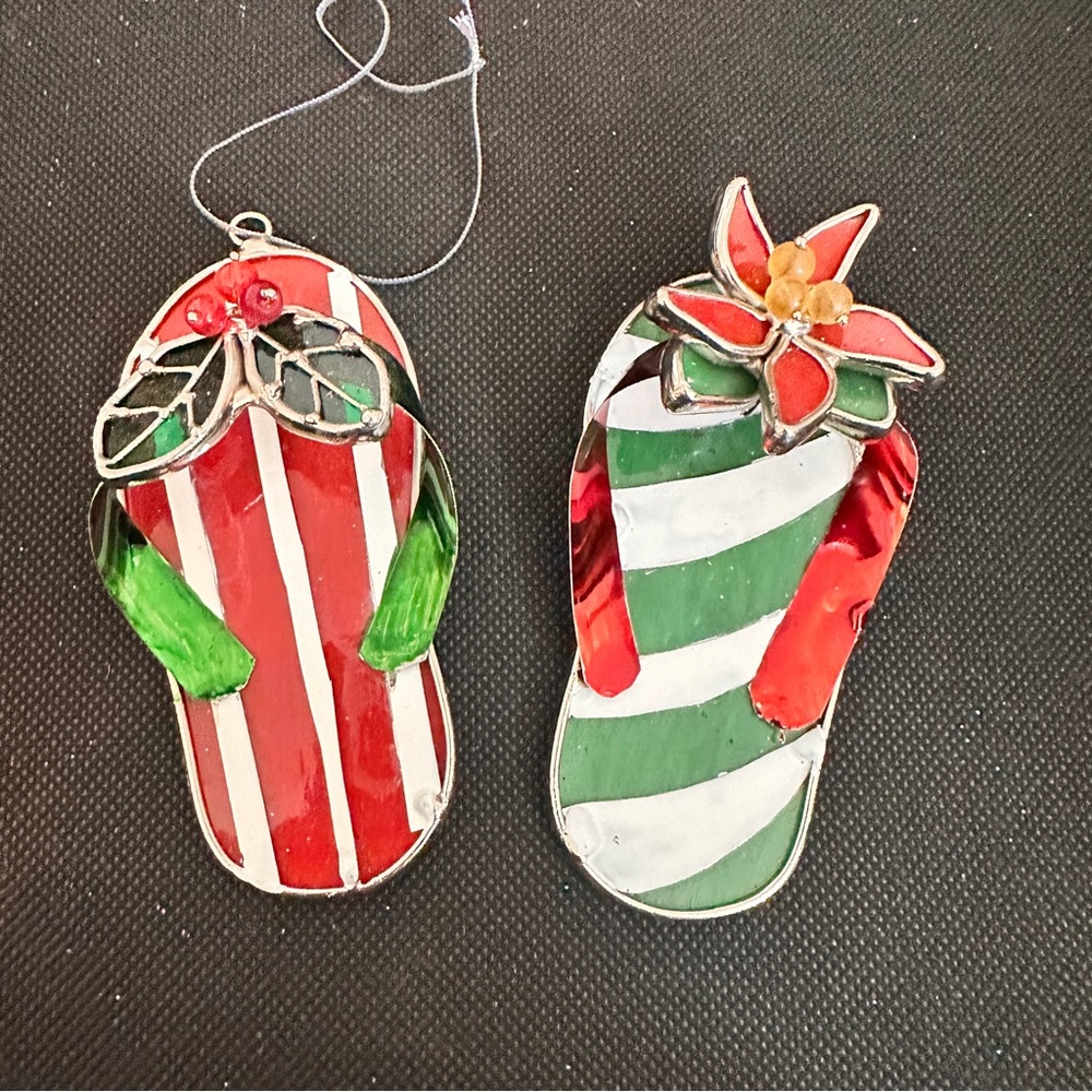 Festive Flip Flop Ornaments set of 2